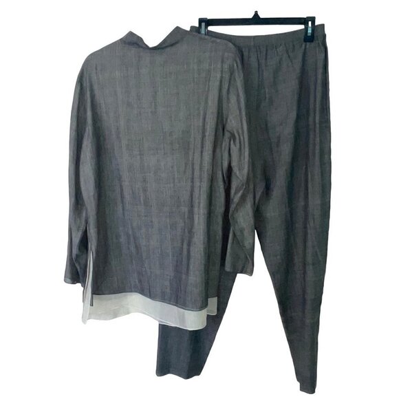 Nitya Womens Two Piece Set Jacket And Pants Suit Size 10 Gray Pure Cotton - Picture 2 of 16